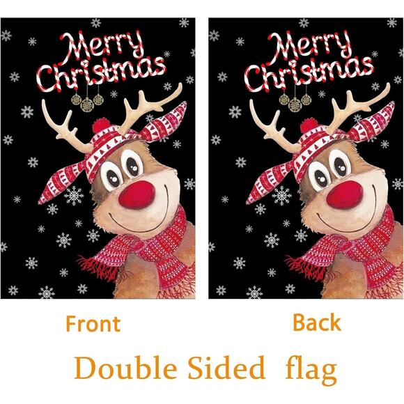 Seasonal Garden Flag 12x18 Christmas Elk Smiling Snowflakes Merry Christmas - Picture 3 of 6